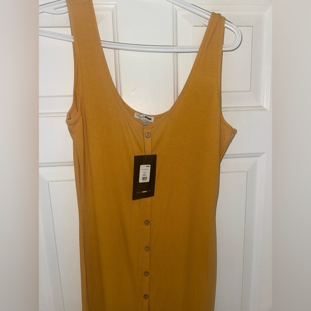 Fashion Nova Mustard Button-Down Midi Dress - Picture 4 of 5